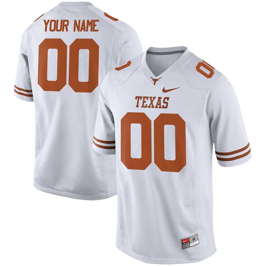 Mens Texas Longhorns Nike White Customized Replica Football Jersey